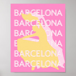 Barcelona Travel Art, Spanje, Reiskunst, Roze Poster