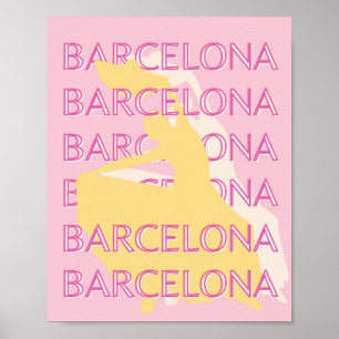 Barcelona Travel Art, Spanje, Reiskunst, Roze Poster
