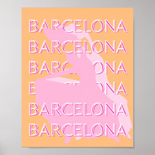Barcelona Travel Art, Spanje, Sinaasappel, Roze Poster