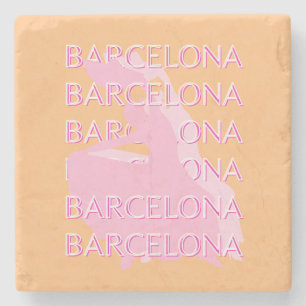 Barcelona Travel Art, Spanje, Sinaasappel, Roze Stenen Onderzetter