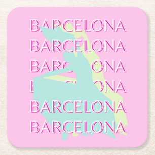 Barcelona Travel Art, Spanje Travel Art, Roze Vierkante Kartonnen Onderzetter