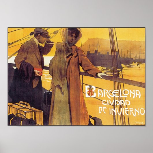 Barcelona Vintage Travel Poster (Devant)