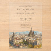 Barcelona Watercolor Destination Wedding Acryl Uitnodigingen (Voorkant)