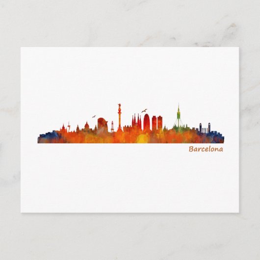 Barcelona watercolor skyline v01 briefkaart (Voorkant)