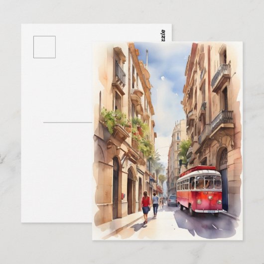 Barcelona waterverf kunst briefkaart (Voorkant / Achterkant)