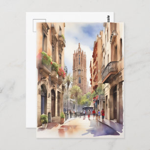 Barcelona waterverf kunst briefkaart