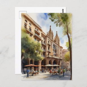 Barcelona waterverf kunst briefkaart