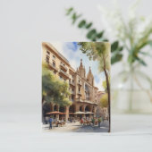 Barcelona waterverf kunst briefkaart (Staand voorkant)