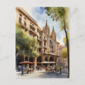 Barcelona waterverf kunst briefkaart (Voorkant)