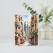 Barcelona waterverf kunst briefkaart (Staand voorkant)