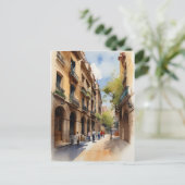 Barcelona waterverf kunst briefkaart (Staand voorkant)