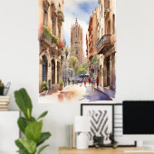 Barcelona waterverf kunst poster (Thuiskantoor)