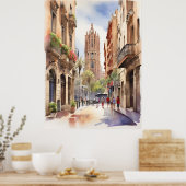 Barcelona waterverf kunst poster (Keuken)