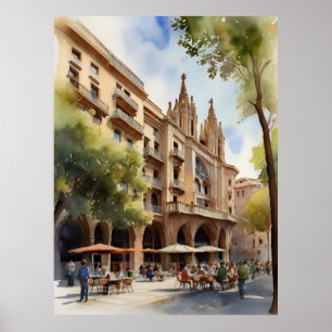 Barcelona waterverf kunst poster