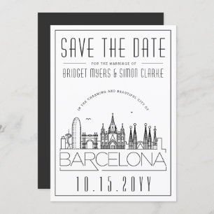 Barcelona Wedding Stylized Skyline Save the Date Kaart