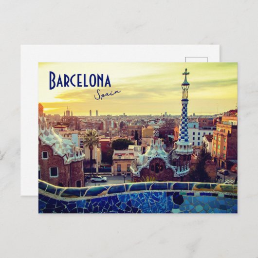 Barcelone, Espagne - Carte postale Park Guell (Devant / Derrière)
