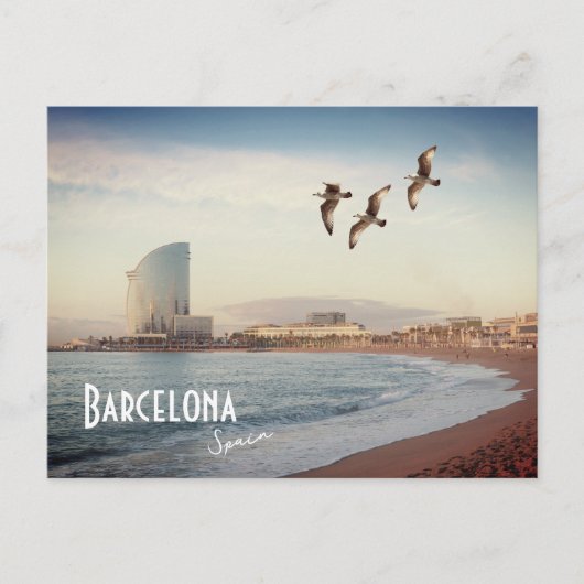 Barcelone, Espagne - Plage de Barceloneta Carte po (Devant)