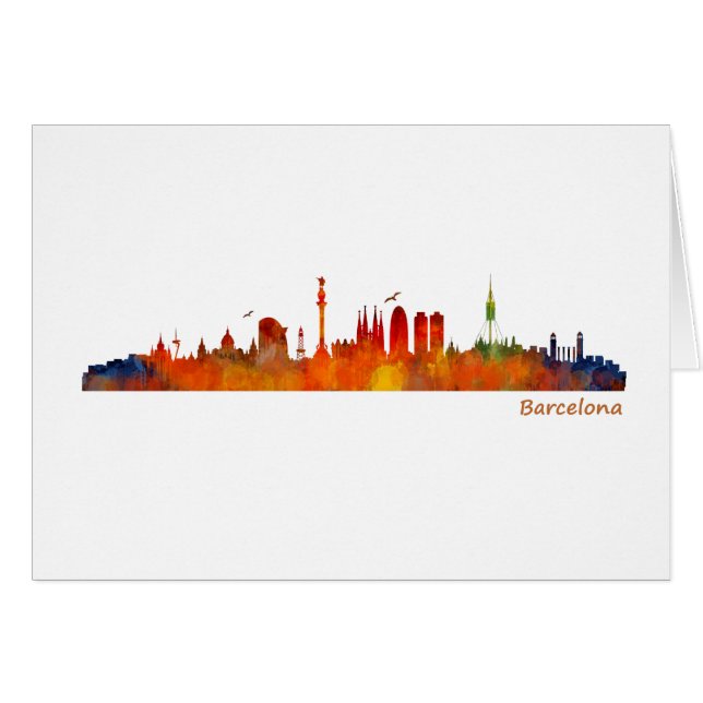 Barcelone watercolor skyline v01 (Devant horizontal)