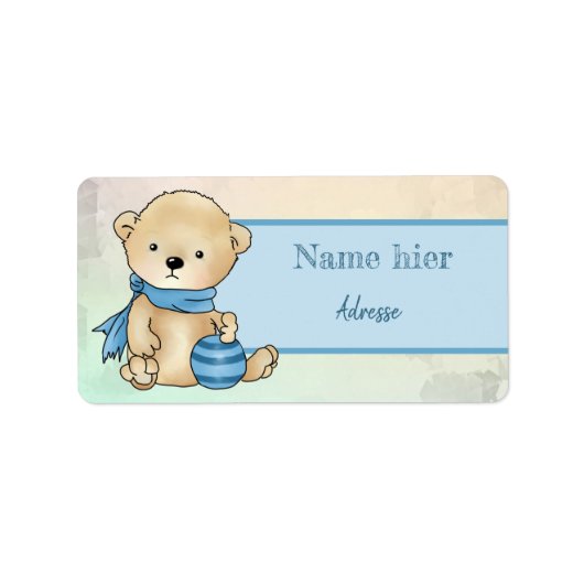 Bärchen mit Ball, blau Etiket (Voorkant)