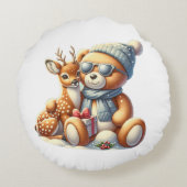 Bärchen und sein Rehkitz im Schnee Rond Kussen (Achterkant)