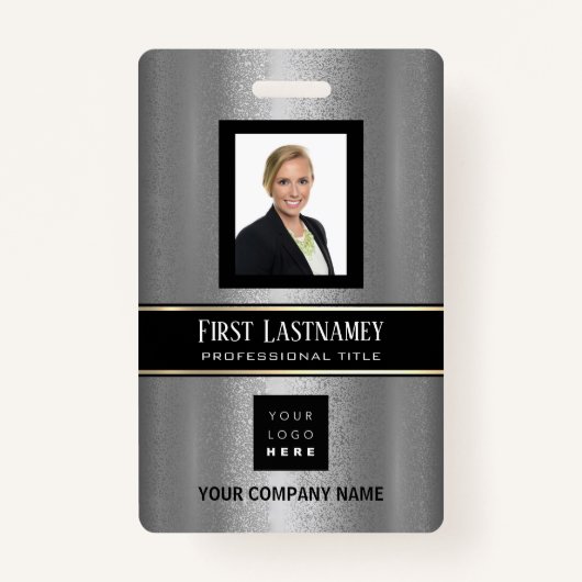 Barcode Fotonaam ID Kaart Verticaal metaal grijs Badge (Voorkant)