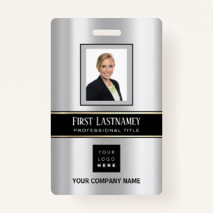 Barcode Fotonaam ID Kaart Verticaal metaal grijs Badge