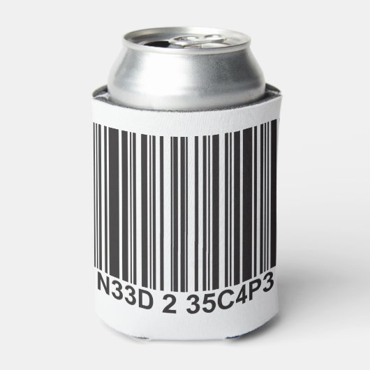 Barcode Leetspeech - Noodzaak om te ontsnappen Blikjeskoeler (Blikje Voorkant)