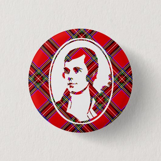 Bard Robbie Burns van Tartan Scotland Ronde Button 3,2 Cm (Voorkant)