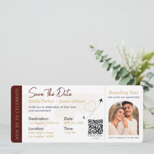 Barding Pass Destination Wedding QR code Kaart (Staand voorkant)