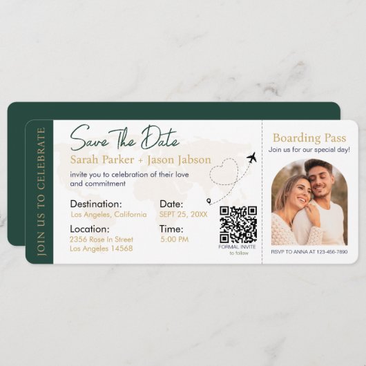 Barding Pass Destination Wedding QR code Kaart (Voorkant / Achterkant)