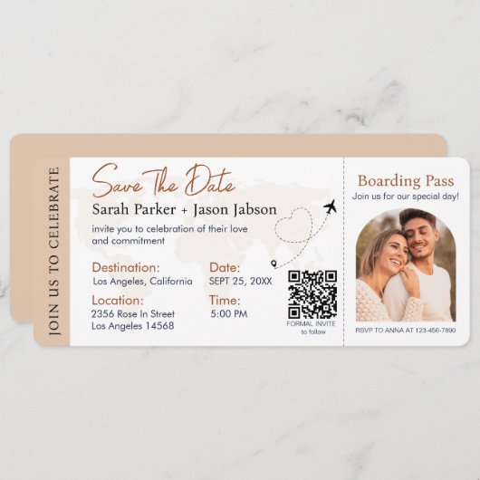 Barding Pass Destination Wedding QR code Kaart (Voorkant / Achterkant)