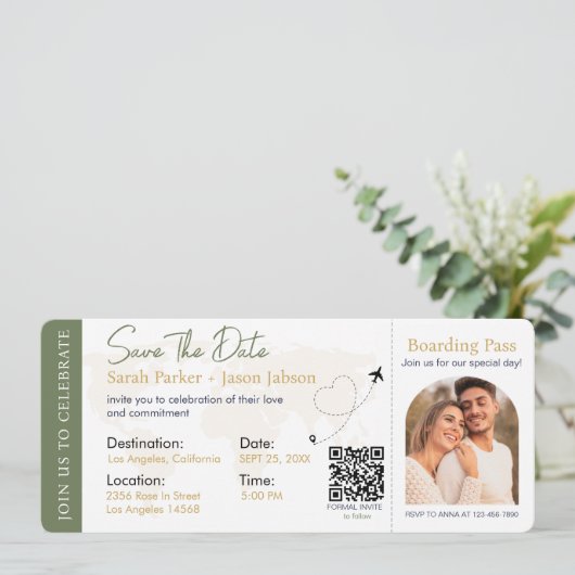 Barding Pass Destination Wedding QR code Kaart (Staand voorkant)