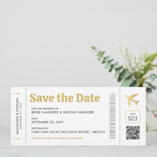 Barding Pass Gold Destination Wedding Save The Date (Staand voorkant)