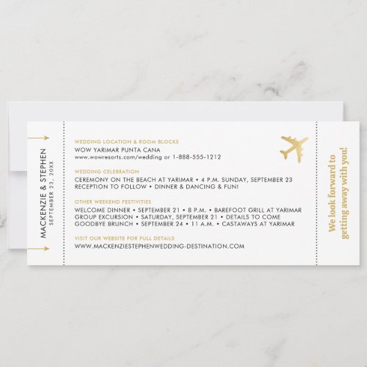 Barding Pass Gold Destination Wedding Save The Date (Achterkant)