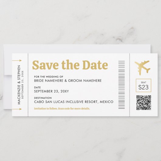 Barding Pass Gold Destination Wedding Save The Date (Voorkant)