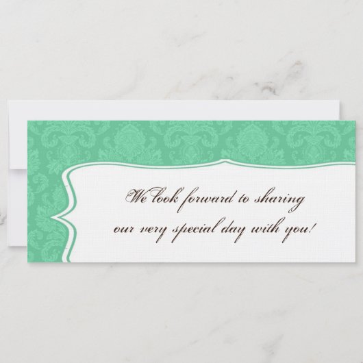 Barding Pass Linen Wedding Invitation Damask Mint Kaart (Achterkant)