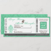 Barding Pass Linen Wedding Invitation Damask Mint Kaart (Voorkant / Achterkant)