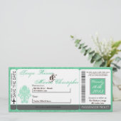 Barding Pass Linen Wedding Invitation Damask Mint Kaart (Staand voorkant)