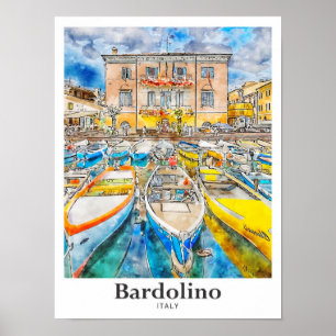 Bardolino Italië Reizen Waterverf Hand getekend Poster