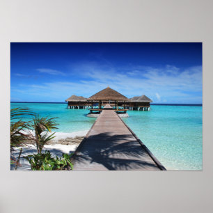 Bardwalk, Dock to Cabanas, Beach, Ocean, Maldives Poster