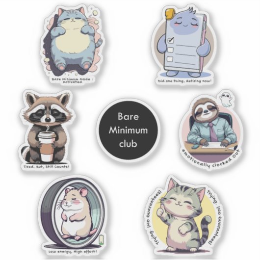 Bare Minimum Club Sticker Sheet | Relatable funny (Devant)