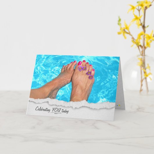 Barefet Dans La Piscine Carte D'Anniversaire (Fleur jaune)