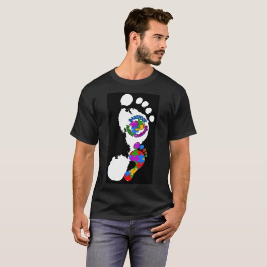 Barefoot Autism Challenge Logo T-shirt Mannen (Voorkant volledig)