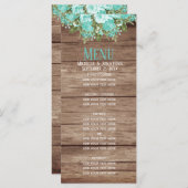 Baril en bois rustique - Turquoise menu Floral (Devant / Derrière)