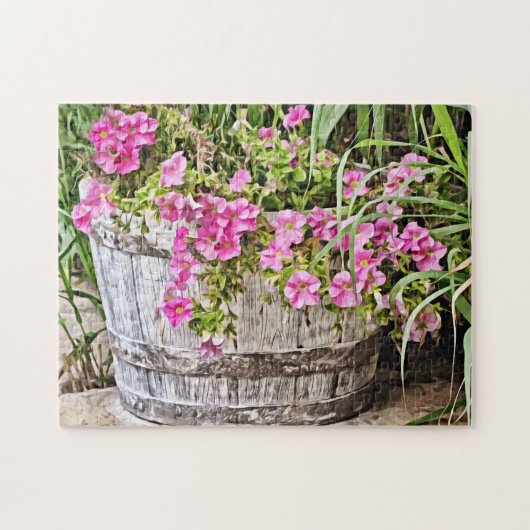 Baril rustique de fleurs roses Pansy Puzzle (Horizontal)