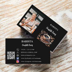 Barista zwarte foto QR code koffiekopje Visitekaartje