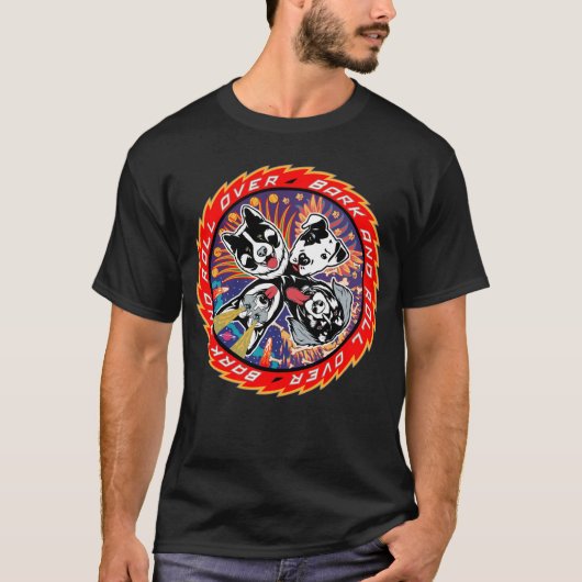 Bark and Roll Over Kiss Rock Parodie Hond Shirt (Voorkant)
