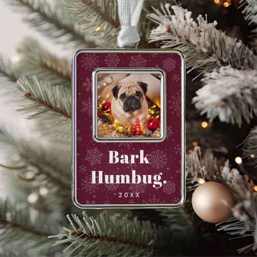 Bark Humbug | Aangepaste foto van Pet Dog Verzilverd Kader Ornament