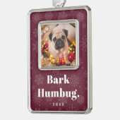 Bark Humbug | Aangepaste foto van Pet Dog Verzilverd Kader Ornament (Links)
