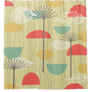 Barkcloth Abstracte Flowers Douchegordijn